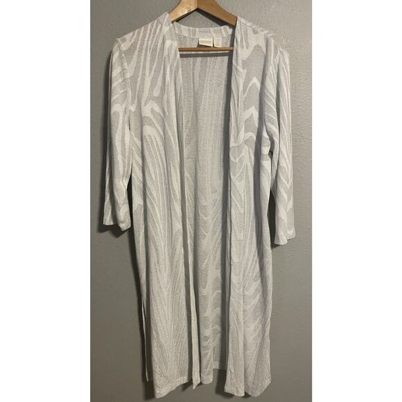 Chicos Women Duster Cardigan Size 3 US XL White Metallic Zebra Print Sheer Flowy - Picture 1 of 7